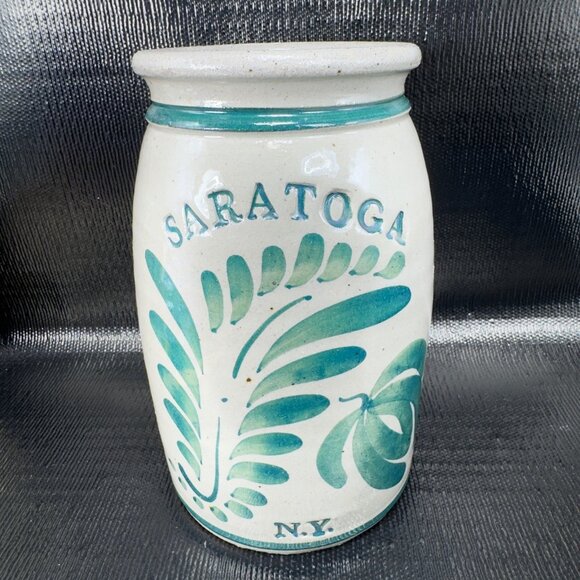 Saratoga NY Stoneware Crock Jar Vase Kitchen Utensil Holder Storage Hand Made - Picture 7 of 10